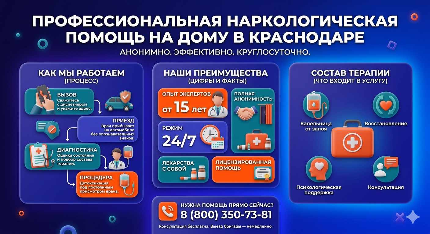 Инфографика о принципах лечения алкоголизма на дому в Лакинске: этапы вызова нарколога, преимущества анонимной детоксикации и состав медицинской помощи.